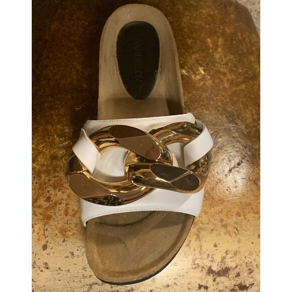JW Anderson White Leather Gold Chain Slide Sandals Size 40 or US Size 9 - Picture 6 of 10